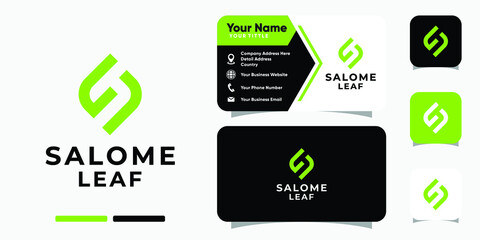 Letter S leaf logo and business card design vector template