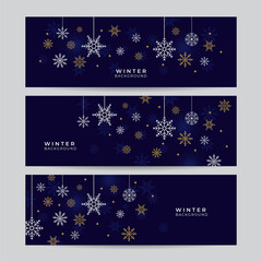 Fototapeta na wymiar Christmas blue gold background with snow. Christmas card with snowflake border vector illustration.
