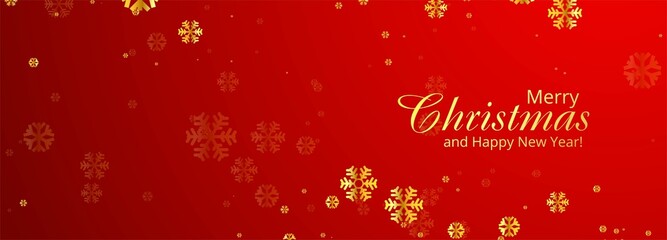 Snowflakes merry christmas card banner red background