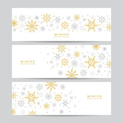 Naklejka na ściany i meble Christmas white gold background with snow. Christmas card with snowflake border vector illustration.