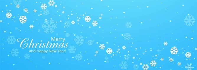 Snowflakes merry christmas card banner blue background