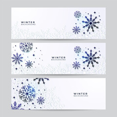 Christmas blue white background with snow. Christmas card with snowflake border vector illustration.