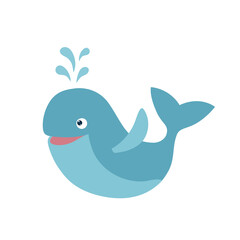 Naklejka premium Cartoon smiling whale. Marine life animal. Template for stickers, baby shower, greeting cards and invitation. 