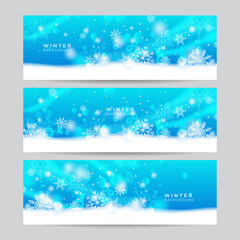 Christmas blue background with snow. Christmas banner card with snowflake border vector illustration.