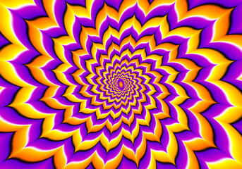 Yellow flower blossom. Optical expansion illusion.