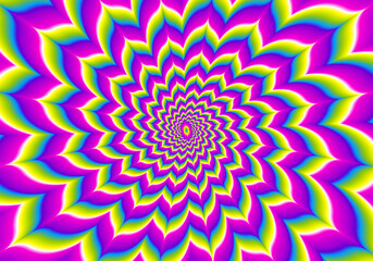 Colorful rainbow flower blossom. Motion illusion.