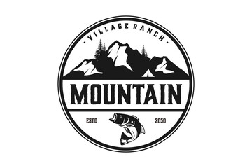 Buck Stag Deer Reindeer Antler and Salmon Bass Carp Fish for Mountain Hunting logo design vector