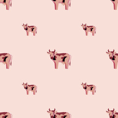 Seamless pattern cow on pink background. Texture of farm animals for any purpose.