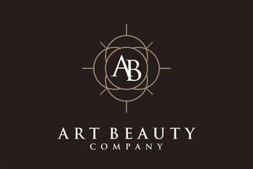 Elegant Luxury Initial Monogram A B Circle Logo design inspiration with simple Art Deco Line
