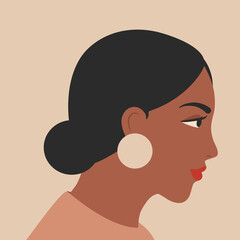 Woman portrait in minimal style. Female face profile. Brunette girl vector illustration