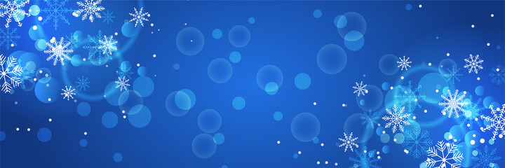 Christmas blue banner background with snow