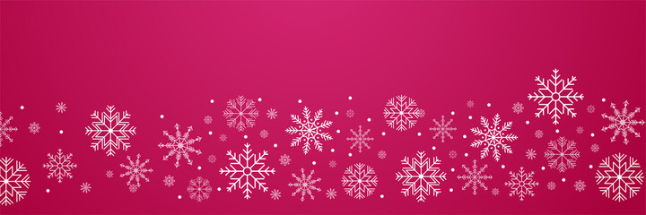 Red Christmas banner with snowflakes. Merry Christmas and Happy New Year greeting banner. Horizontal new year background, headers, posters, cards, website. Vector illustration