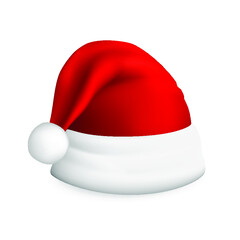 Christmas Santa Claus hat with fur isolated on white background. New Year red hat for video chat effects. Red winter hat for Happy New Year season Vector Realistic Illustration.
