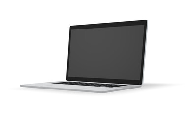 Realistic perspective front view modern pro laptop computer with keyboard isolated mock up on white background. Computer notebook with empty screen template. Smart device digital equipment cutout.