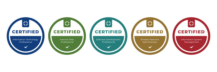 digital badge certified information technology qualification template. vector illustration logo certificate design.