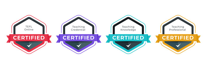 Digital badge certified for professional teaching category. Vector logo certificate icon design template. - obrazy, fototapety, plakaty