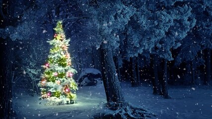 christmas tree in the snow - Powered by Adobe