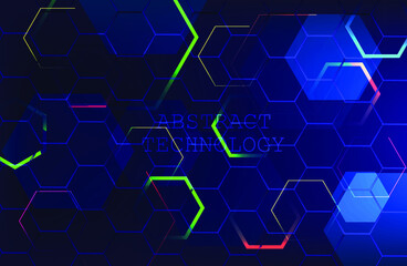 abstract hexagonal shapes on dark background. technology structure. vector illustration