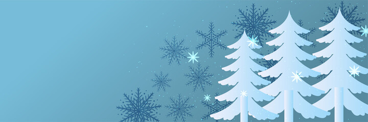 Obraz premium Winter Christmas banner with snowflakes. Merry Christmas and Happy New Year greeting banner. Horizontal new year background, headers, posters, cards, website. Vector illustration