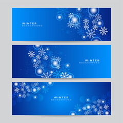 Set of Blue Christmas banner with snowflakes. Merry Christmas and Happy New Year greeting banner. Horizontal new year background, headers, posters, cards, website. Vector illustration