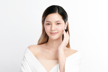 Beautiful young asian woman with clean fresh skin on white background, Face care, Facial treatment, Cosmetology, beauty and spa, Asian women portrait.