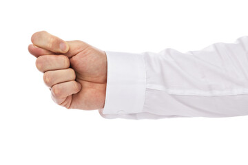 Man showing fig gesture isolated on white background