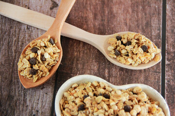 dry sweet granola with chocolate pieces