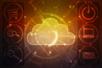 2d illustration of Cloud computing, Digital Cloud computing Concept background. Cyber technology, internet data storage, database and data server concept