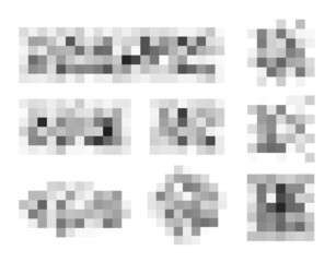 Censored pixel bar. Set of blured grey censorship background. Vector illustration for photo, app or tv.