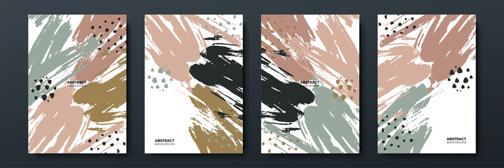 Set of abstract hand drawn brush creative design backgrounds organic shapes with lines in minimal trendy style