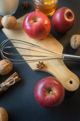 Walnut and other ingredients and spices for the birthday cake.