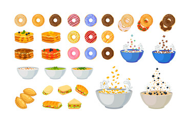 Set of Different Breakfast Isolated, Colorful Illustrations.