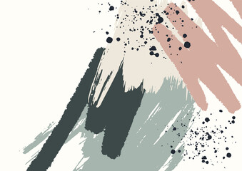 Abstract colorful background with brush strokes and doodles. Abstract minimal organic memphis style.
