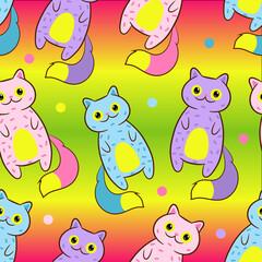 Cute cats colorful seamless pattern background. Vector EPS 10
