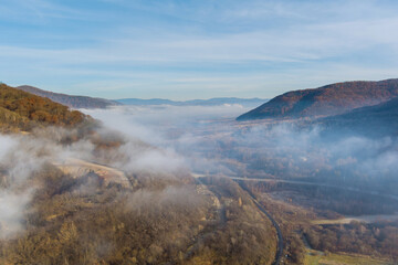 Amazing nature scenery the mountains under mist in the morning