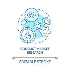 Conduct market research concept icon. Gathering data of clients needs. Small business development strategy abstract idea thin line illustration. Vector isolated outline color drawing. Editable stroke
