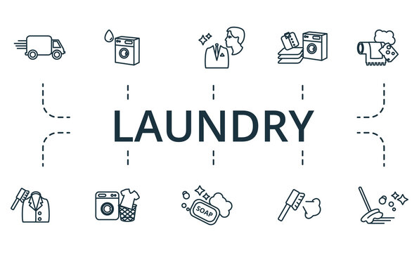 Laundry Icon Set. Collection Of Simple Elements Such As The Wet Cleaning, Shoe Cleaning, 13, Laundry Room, Soap, Leather Dry Cleaning.