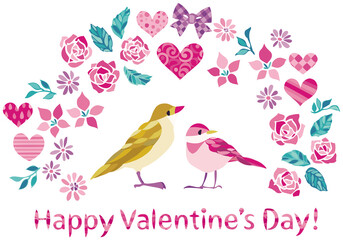 バレンタインデー　小鳥　ハート　バラ