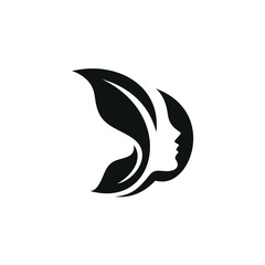Silhouette of Beautiful Woman's Face, Butterfly and Natural Leaves Logo Design Inspiration