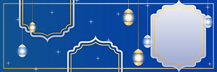 Ramadan Kareem banner background. Lantern, moon and abstract luxury islamic pattern elements background. Vector abstract graphic design banner pattern background template.