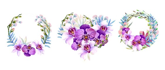 Fototapeta na wymiar bouquet and wreath of flowers orchids 