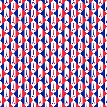 seamless diamond pattern of france flag with eiffel tower. vector illustration. print, book cover, wrapping paper, decoration, banner and etc