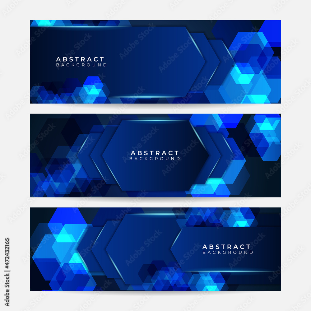 Poster set of abstract geometric dark navy blue banner background. set of banner templates. modern abstract