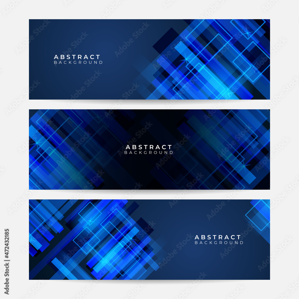 Poster set of abstract geometric dark navy blue banner background. set of banner templates. modern abstract