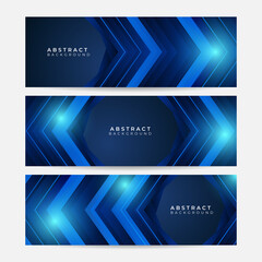 Set of abstract geometric dark navy blue banner background. Set of banner templates. Modern abstract design. Abstract blue lines business digital technology background