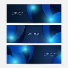 Set of abstract geometric dark navy blue banner background. Set of banner templates. Modern abstract design. Abstract blue lines business digital technology background
