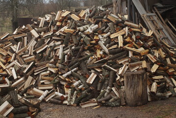 a large pile of firewood 