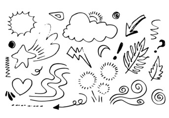 Hand drawn set doodle elements for concept design isolated on white background. vector illustration.
