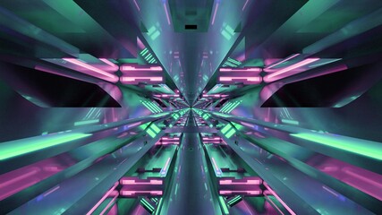 Neon tunnel with reflective walls 4K UHD 3D illustration