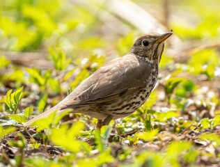 Curious thrush fieldfare looking at the camera